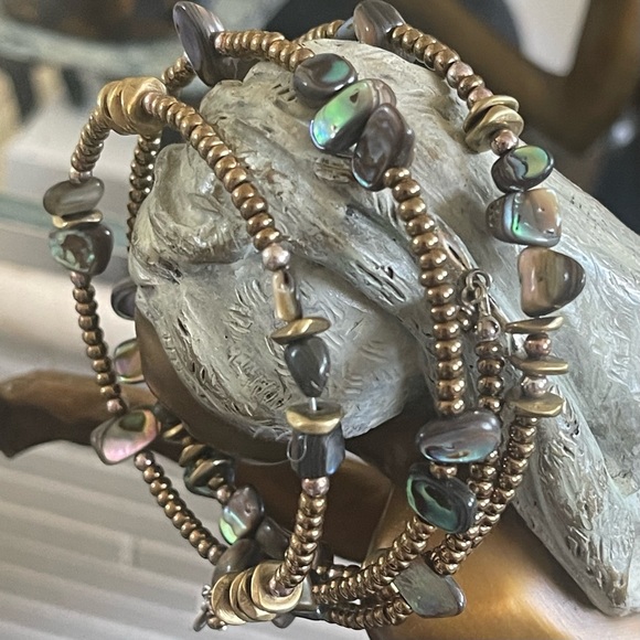 Silpada Sterling Sllver Bronze Brass Abalone Shell Glass Seed Bead Wrap Bracelet - Picture 2 of 6